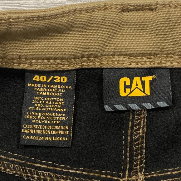 CAT Caterpillar Work Pants Mens 40 x 30 Brown Canvas Fleece Lined Insulated - Picture 6 of 12
